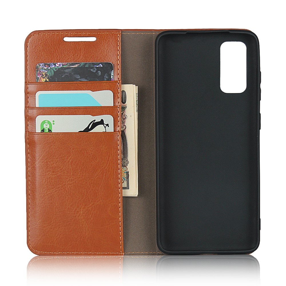 Coque portefeuille en cuir Veritable Samsung Galaxy S20, Marron