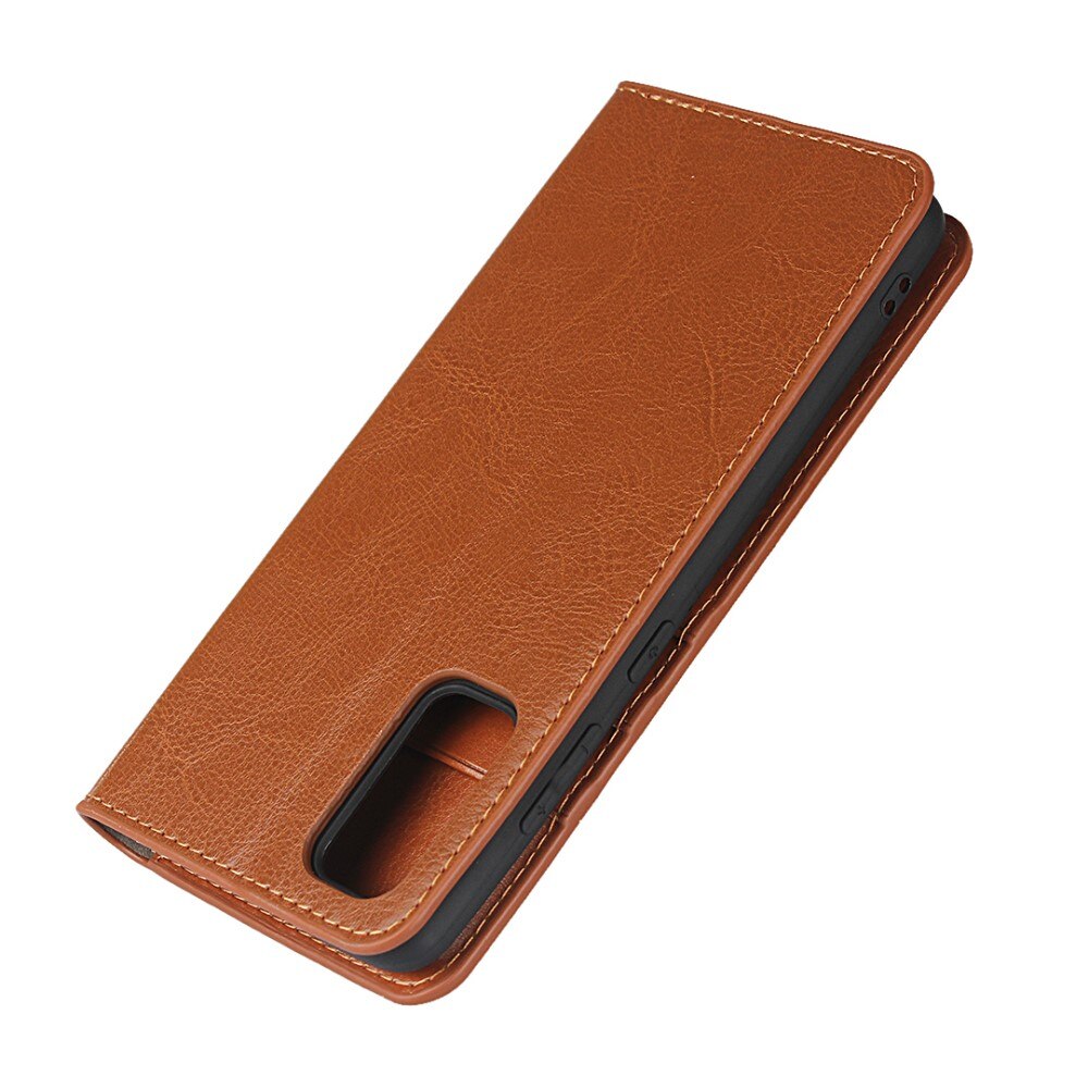 Coque portefeuille en cuir Veritable Samsung Galaxy S20, Marron