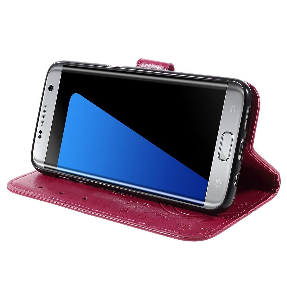 Étui en cuir à papillons pour Samsung Galaxy S7 Edge, Rose