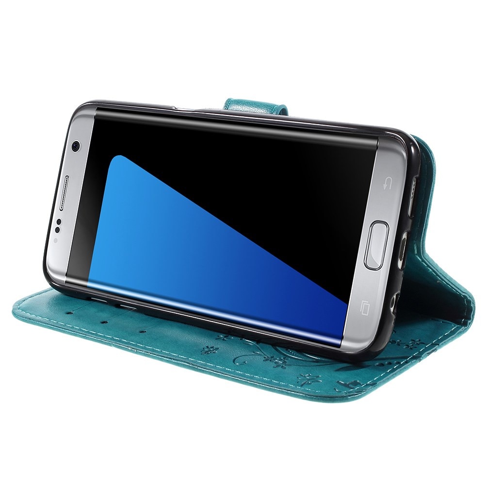 Étui en cuir à papillons pour Samsung Galaxy S7 Edge, bleu