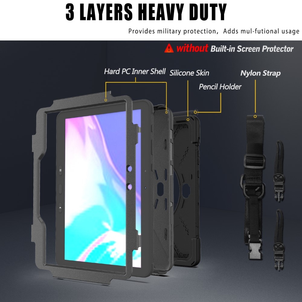 Coque hybride antichoc avec bandoulière Samsung Galaxy Tab Active4 Pro, noir