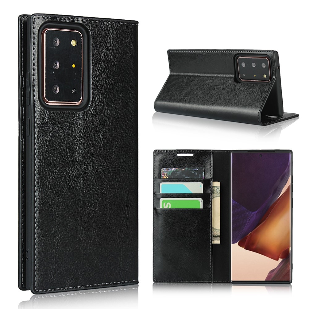 Coque portefeuille en cuir Veritable Samsung Galaxy Note 20 Ultra, Noir