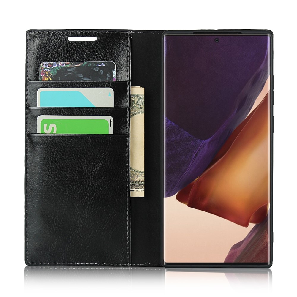 Coque portefeuille en cuir Veritable Samsung Galaxy Note 20 Ultra, Noir