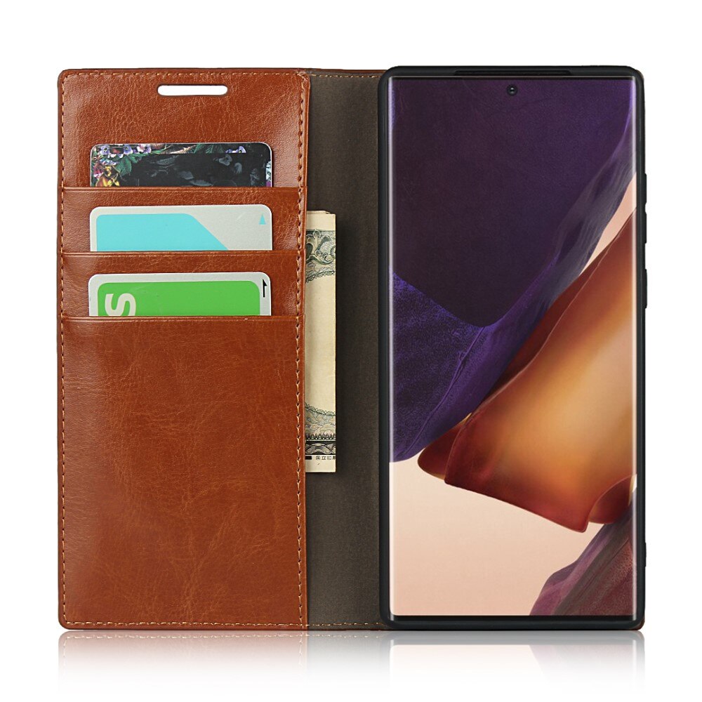 Coque portefeuille en cuir Veritable Samsung Galaxy Note 20 Ultra, Marron