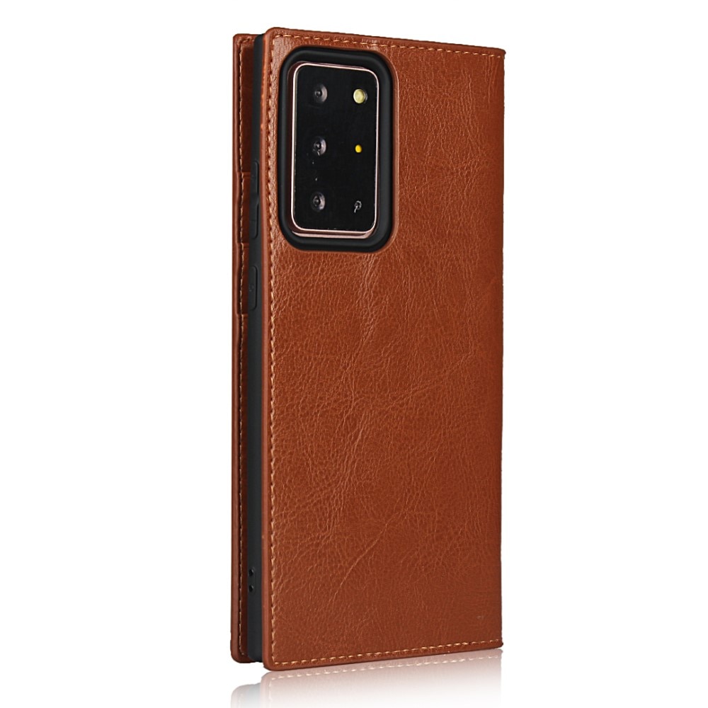 Coque portefeuille en cuir Veritable Samsung Galaxy Note 20 Ultra, marron