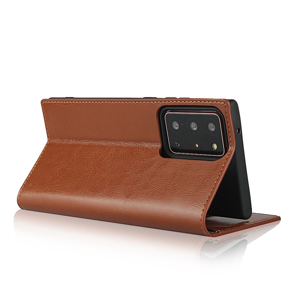 Coque portefeuille en cuir Veritable Samsung Galaxy Note 20 Ultra, Marron