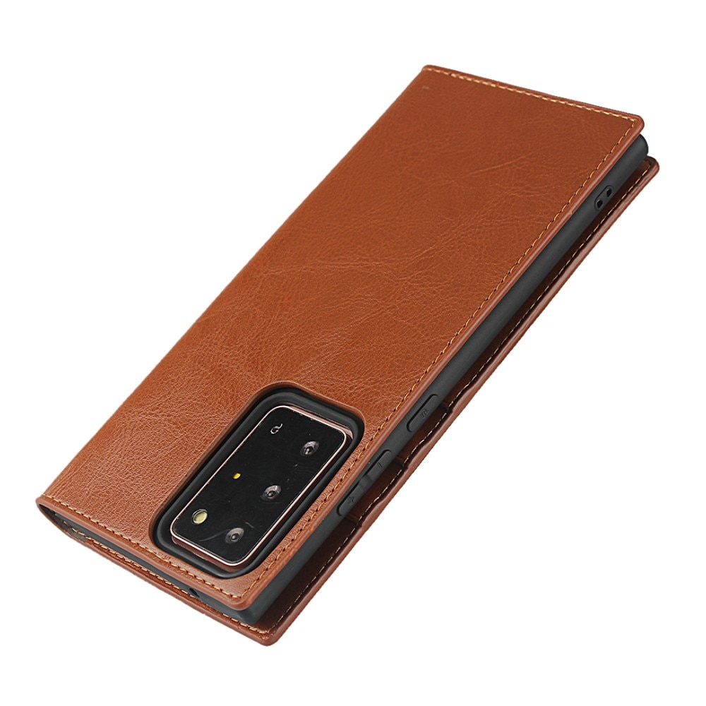 Coque portefeuille en cuir Veritable Samsung Galaxy Note 20 Ultra, marron