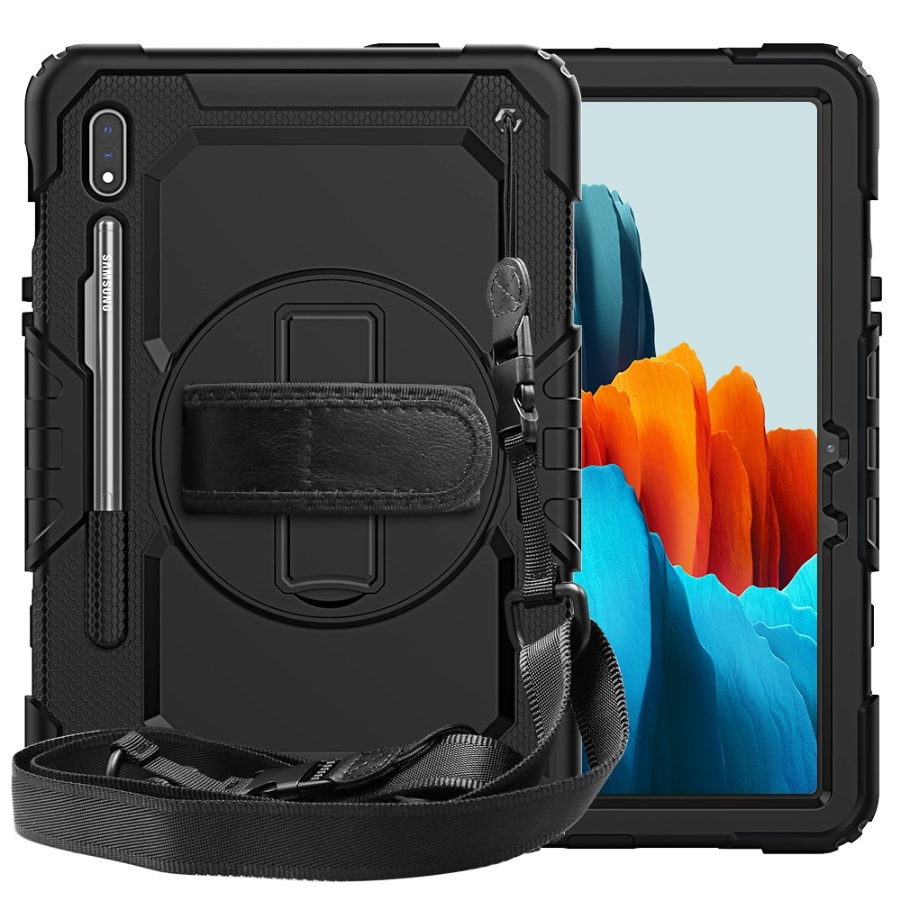 Full Protection Coque hybride antichoc avec bandoulière Samsung Galaxy Tab S7/S8 11.0 Noir