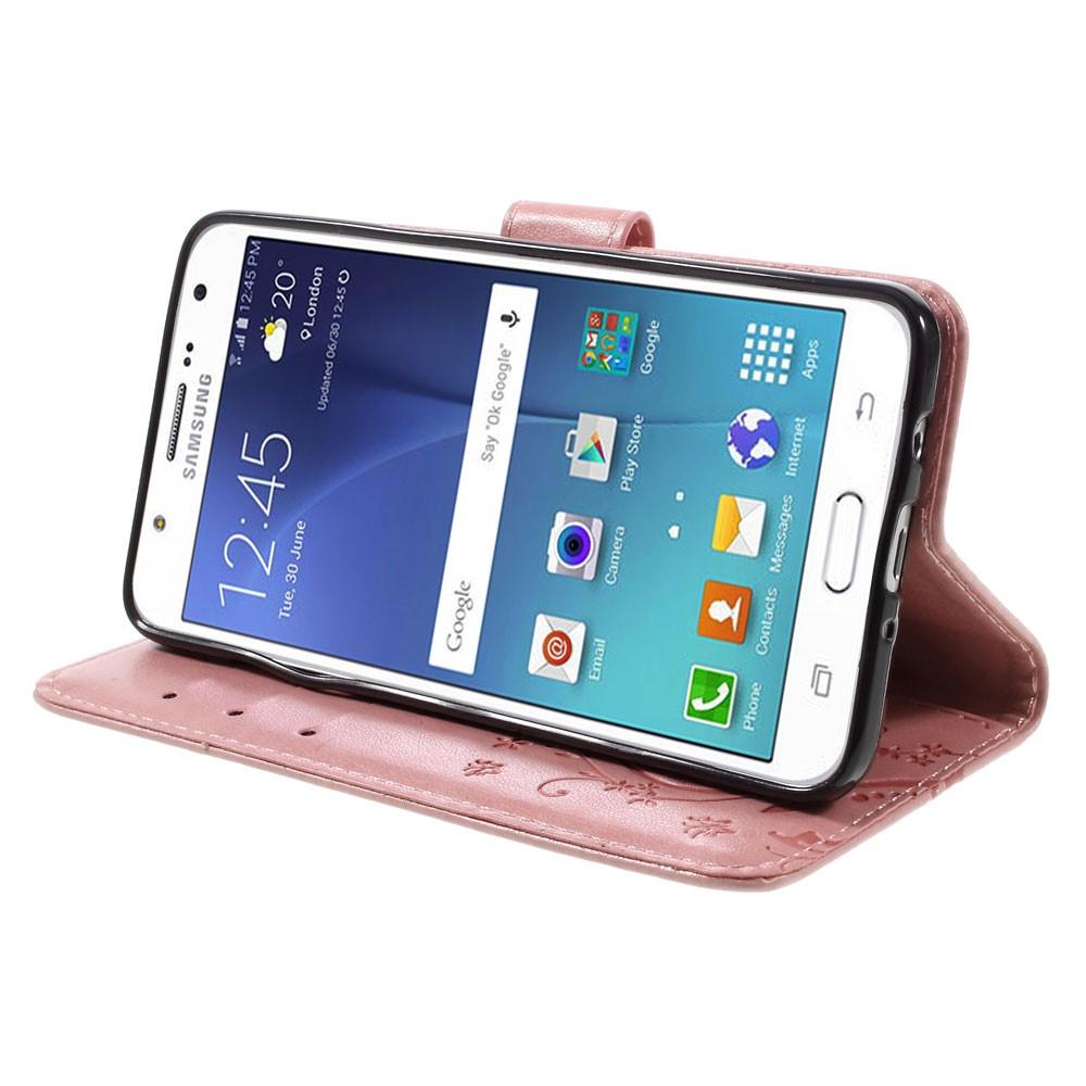 Étui en cuir à papillons pour Samsung Galaxy J5 2016, rose