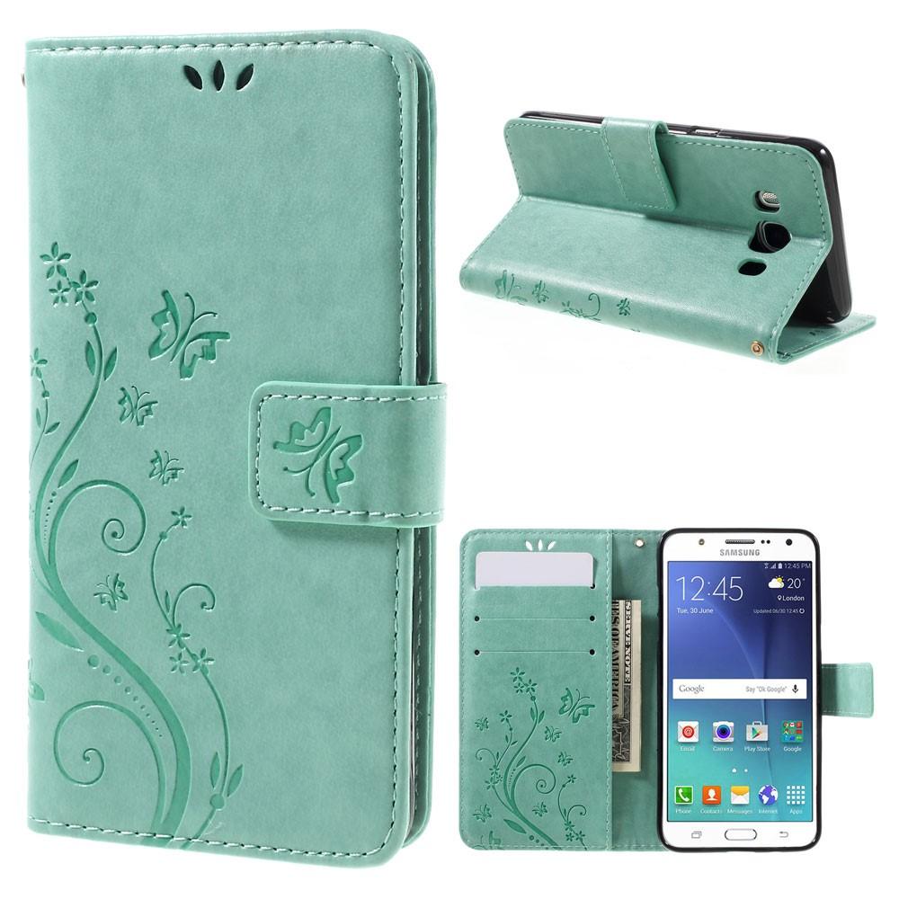 Étui en cuir à papillons pour Samsung Galaxy J5 2016, Vert