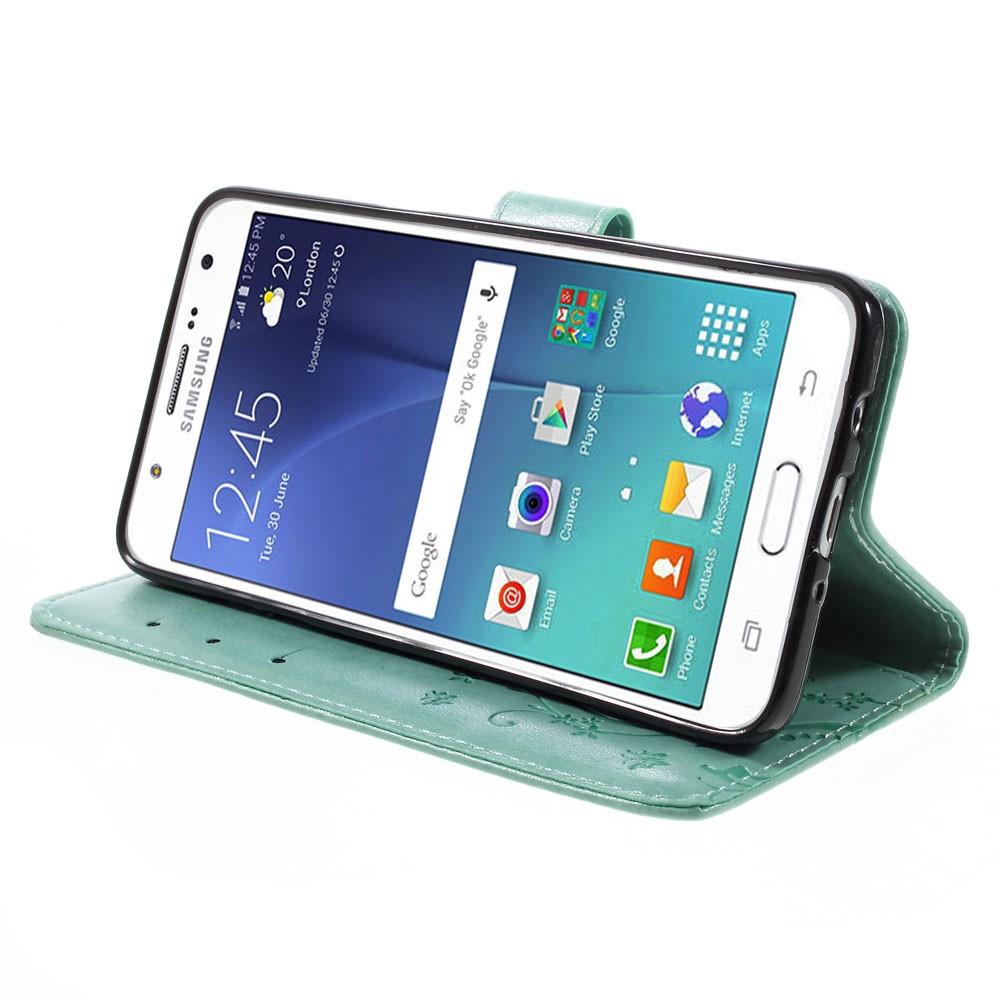 Étui en cuir à papillons pour Samsung Galaxy J5 2016, vert