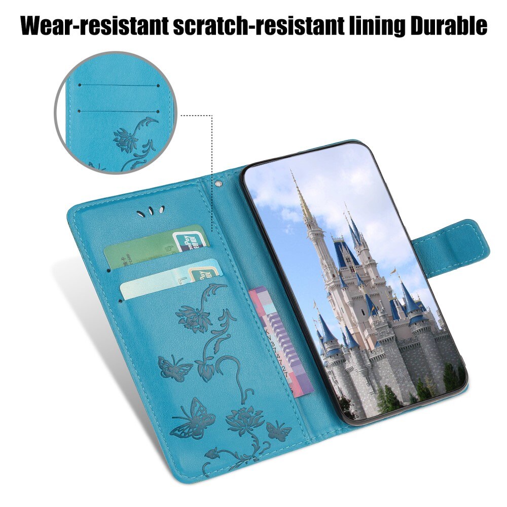 Étui en cuir à papillons pour Samsung Galaxy A22 5G, Bleu