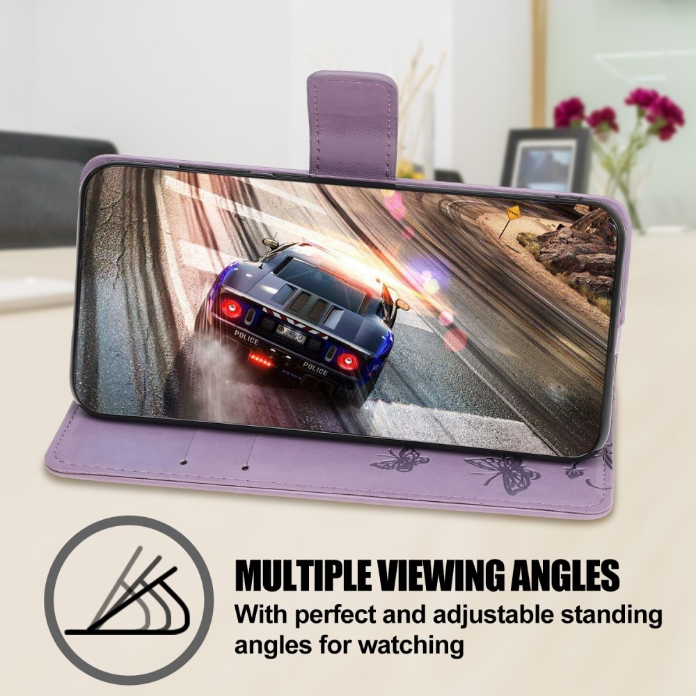 Étui en cuir à papillons pour Samsung Galaxy A22 5G, Violet