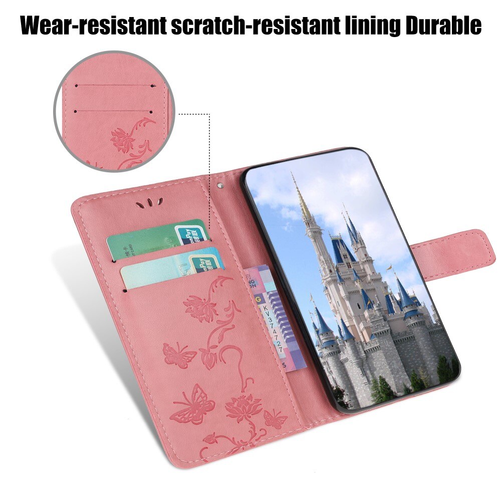 Étui en cuir à papillons pour Samsung Galaxy A22 5G, Rose