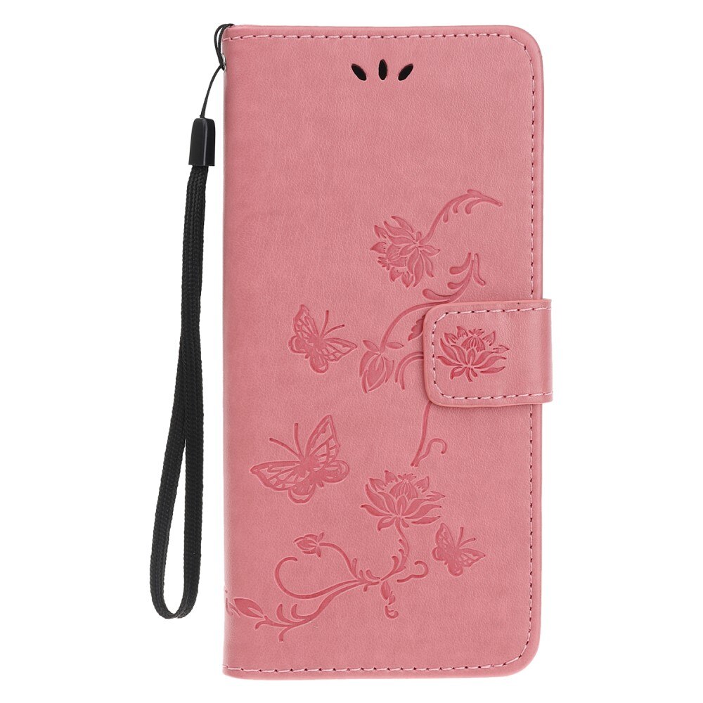 Étui en cuir à papillons pour Samsung Galaxy A22 5G, Rose