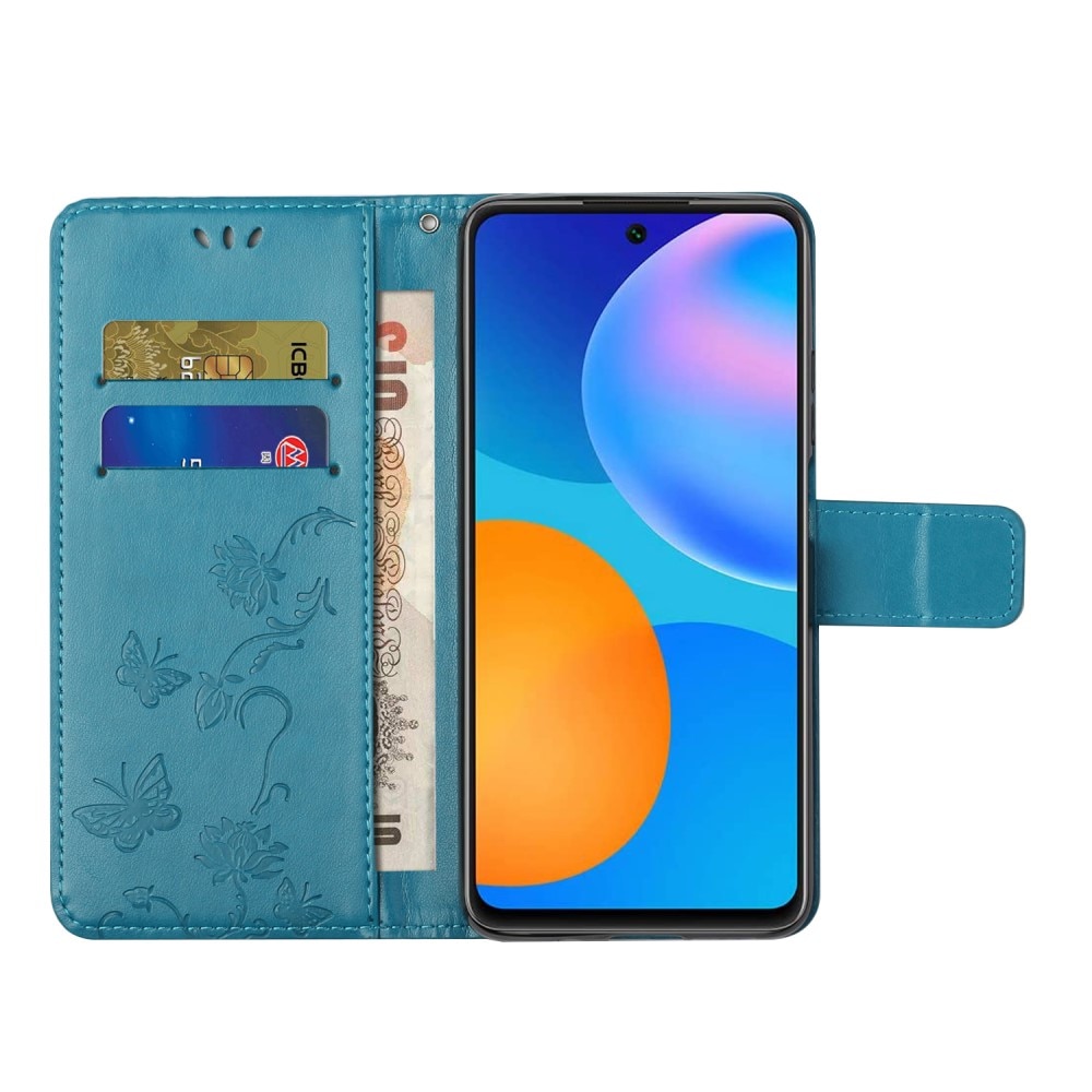 Étui en cuir à papillons pour Samsung Galaxy A82 5G, bleu