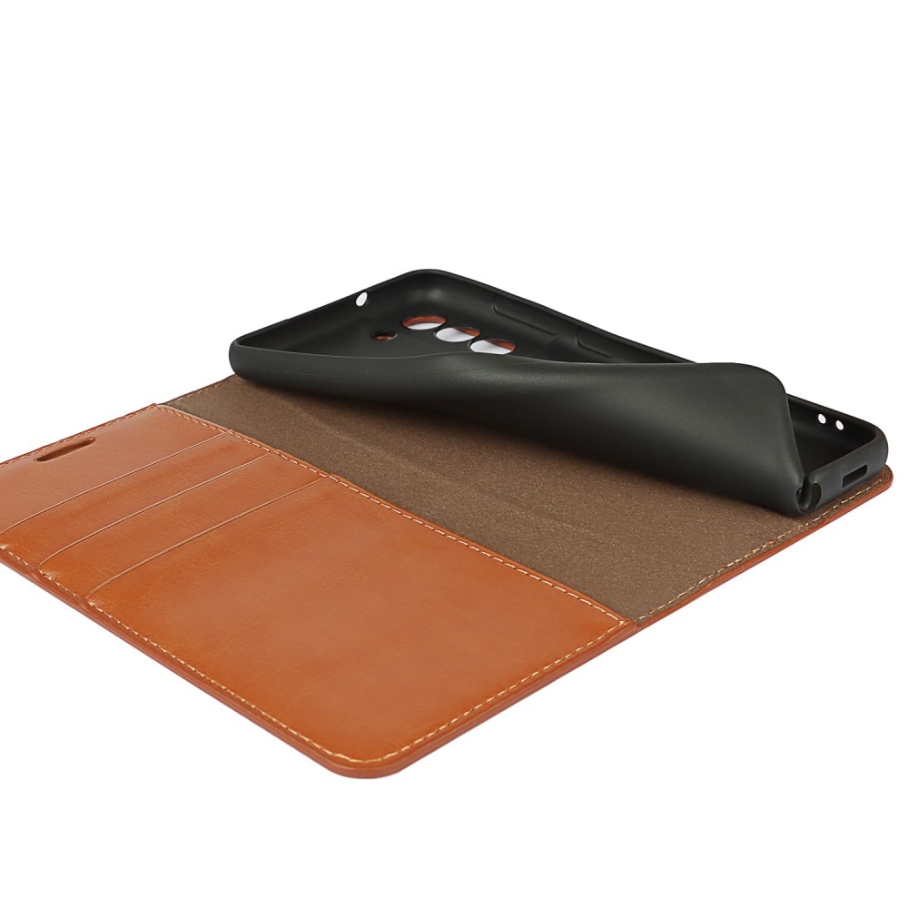 Coque portefeuille en cuir Veritable Samsung Galaxy S21 FE, Marron