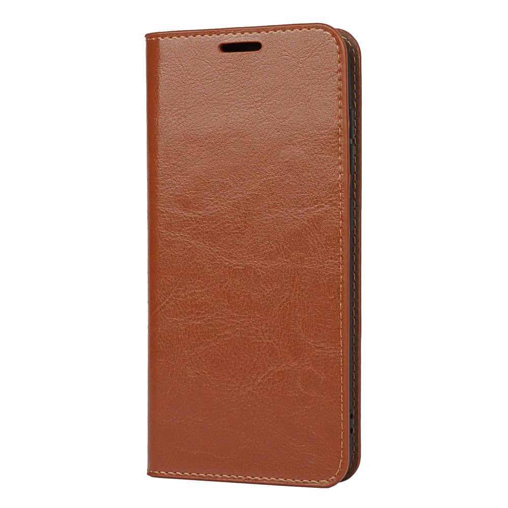 Coque portefeuille en cuir Veritable Samsung Galaxy S21 FE, Marron