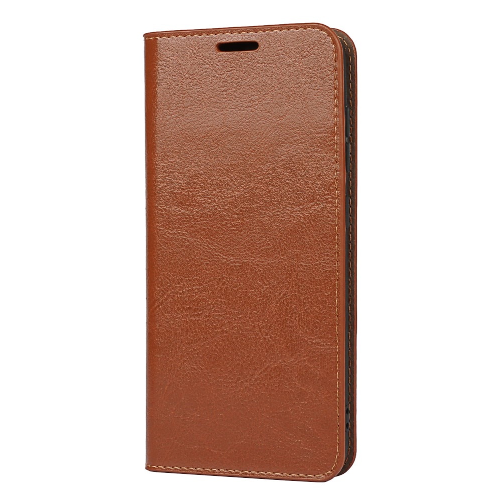 Coque portefeuille en cuir Veritable Samsung Galaxy S21 FE, marron