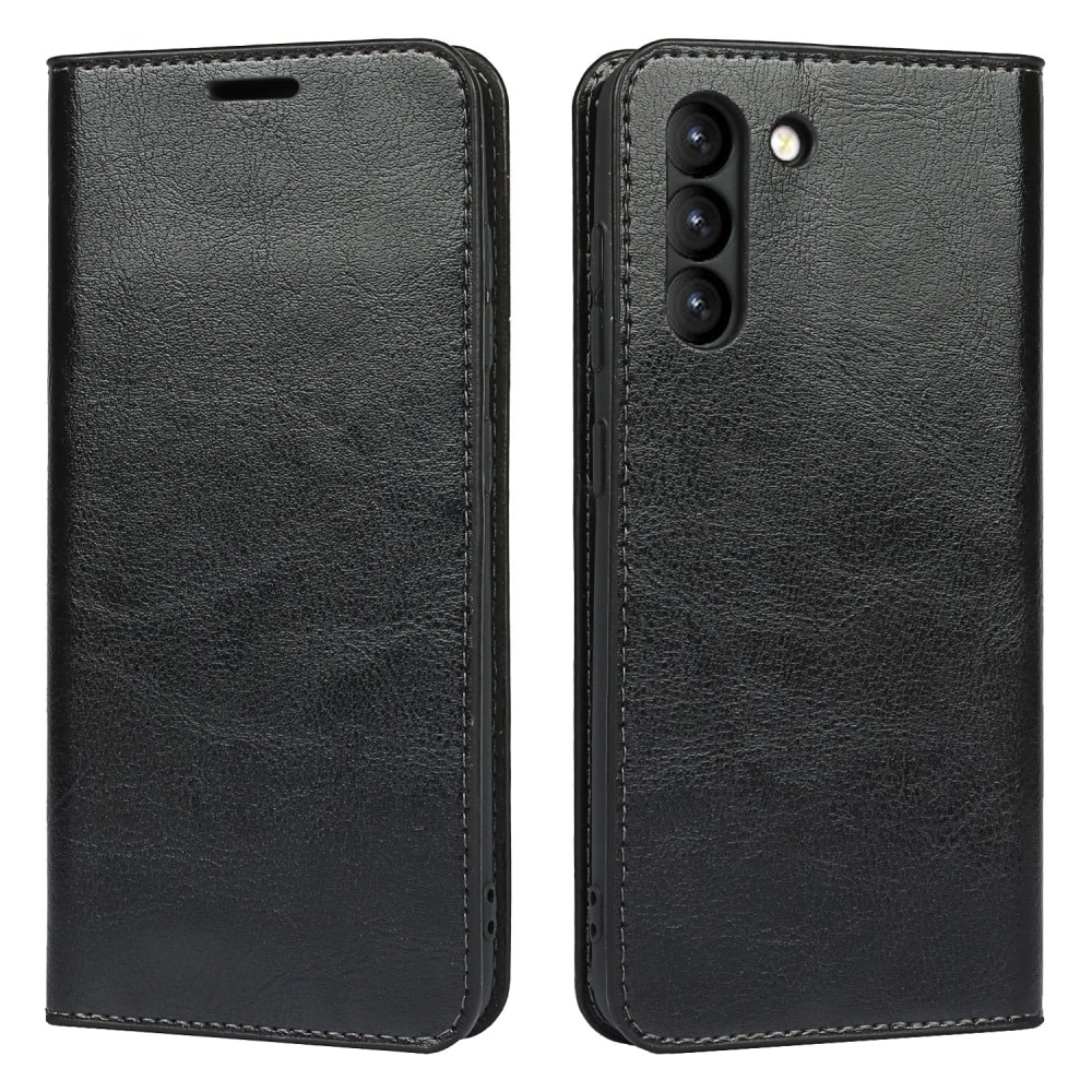 Coque portefeuille en cuir Veritable Samsung Galaxy S21 FE, noir