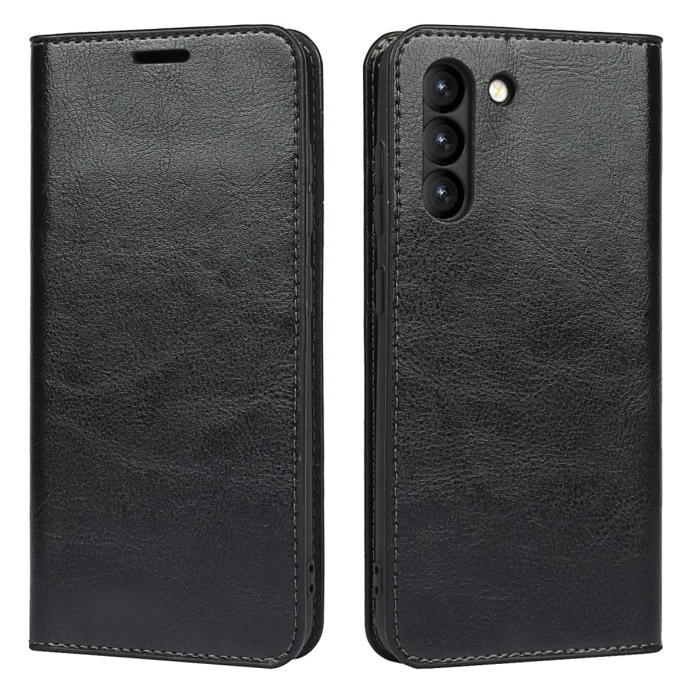 Coque portefeuille en cuir Veritable Samsung Galaxy S21 FE, Noir