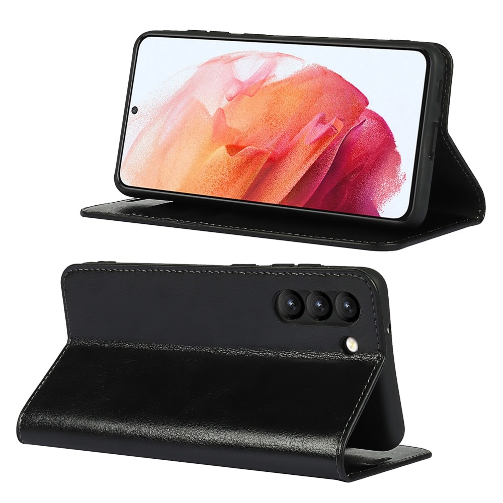 Coque portefeuille en cuir Veritable Samsung Galaxy S21 FE, Noir