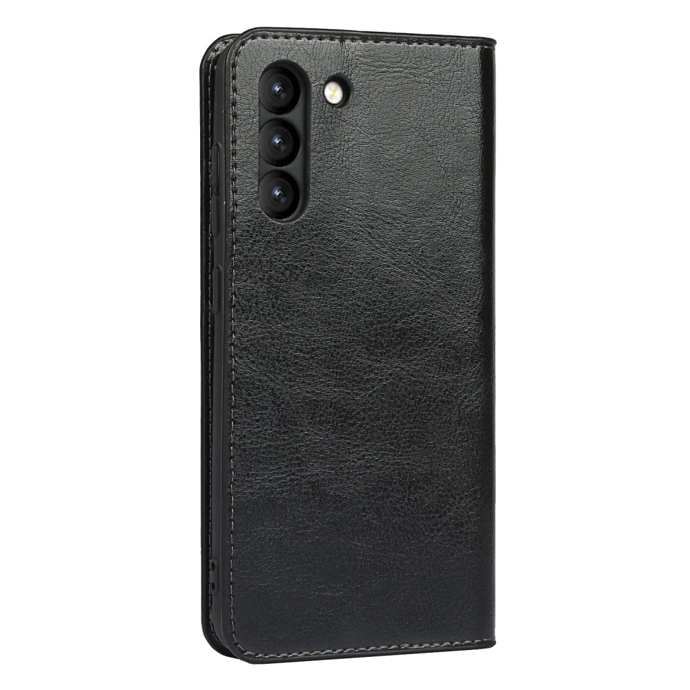 Coque portefeuille en cuir Veritable Samsung Galaxy S21 FE, Noir