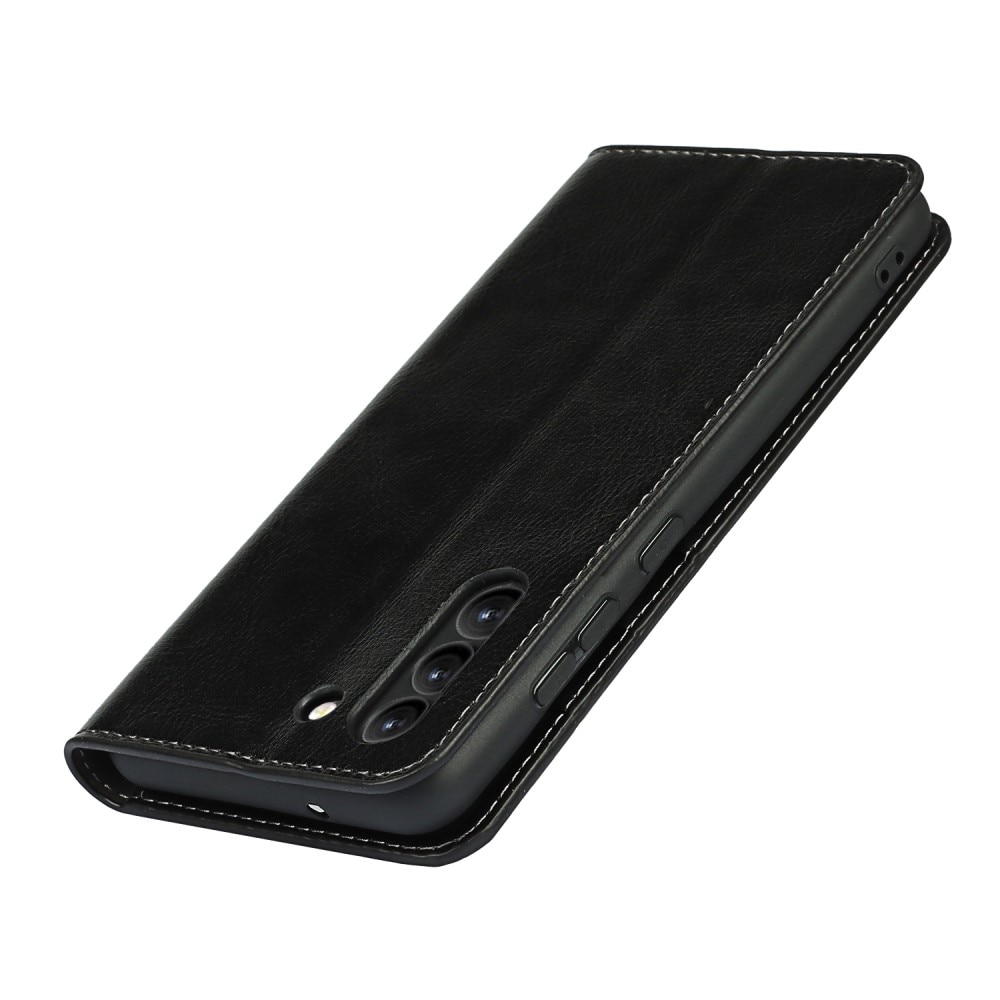 Coque portefeuille en cuir Veritable Samsung Galaxy S21 FE, Noir