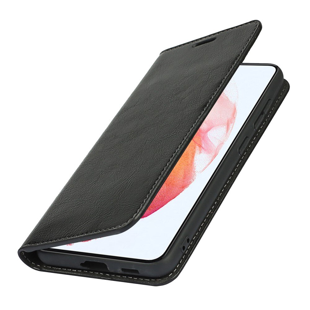 Coque portefeuille en cuir Veritable Samsung Galaxy S21 FE, Noir