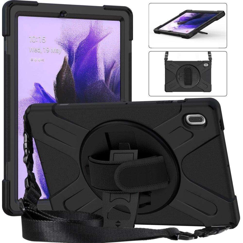 Coque hybride antichoc avec bandoulière Samsung Galaxy Tab S7 FE, noir