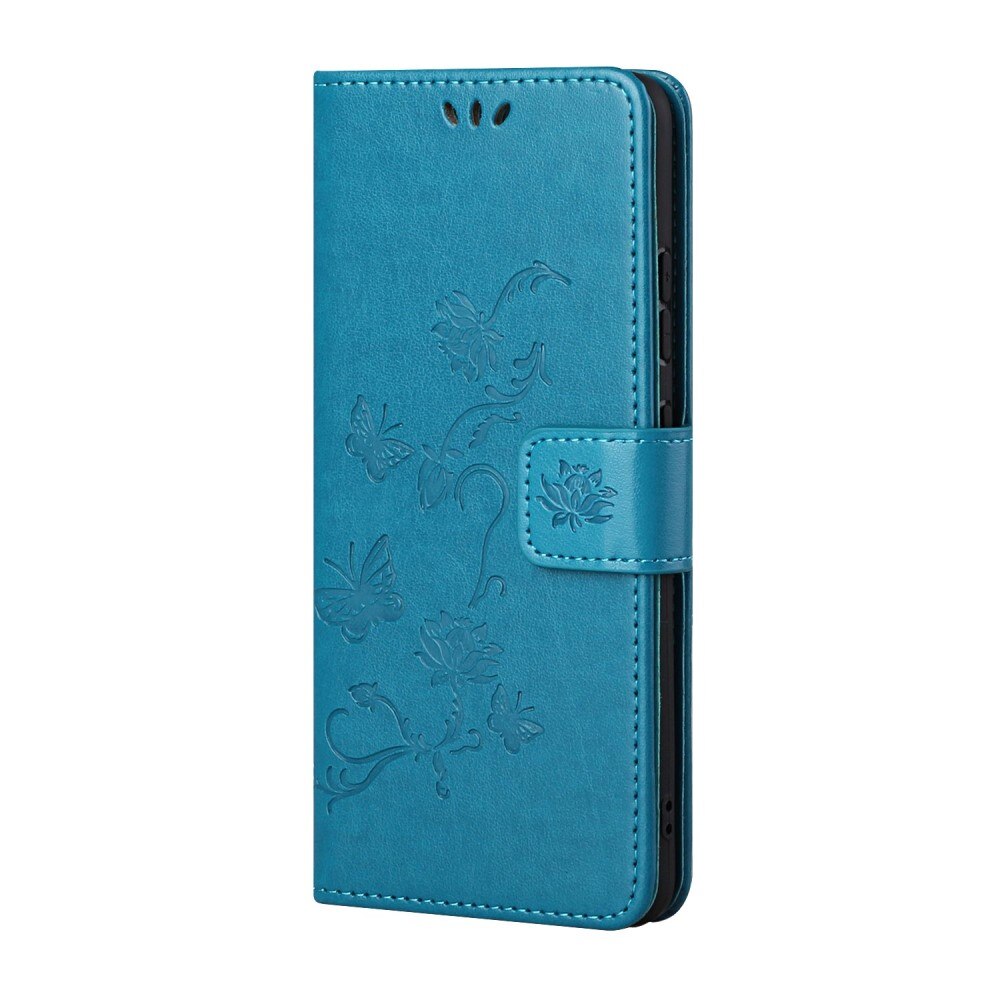 Étui en cuir à papillons pour Samsung Galaxy S22 Plus, bleu