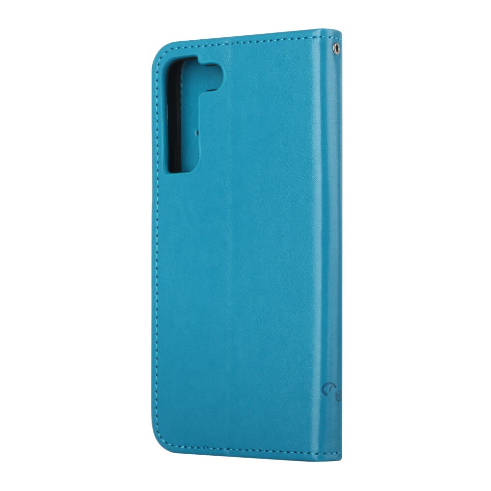 Étui en cuir à papillons pour Samsung Galaxy S22 Plus, Bleu