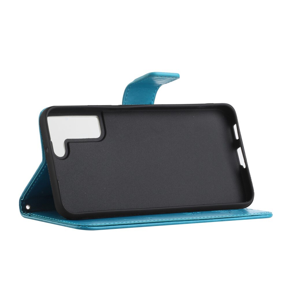 Étui en cuir à papillons pour Samsung Galaxy S22 Plus, Bleu