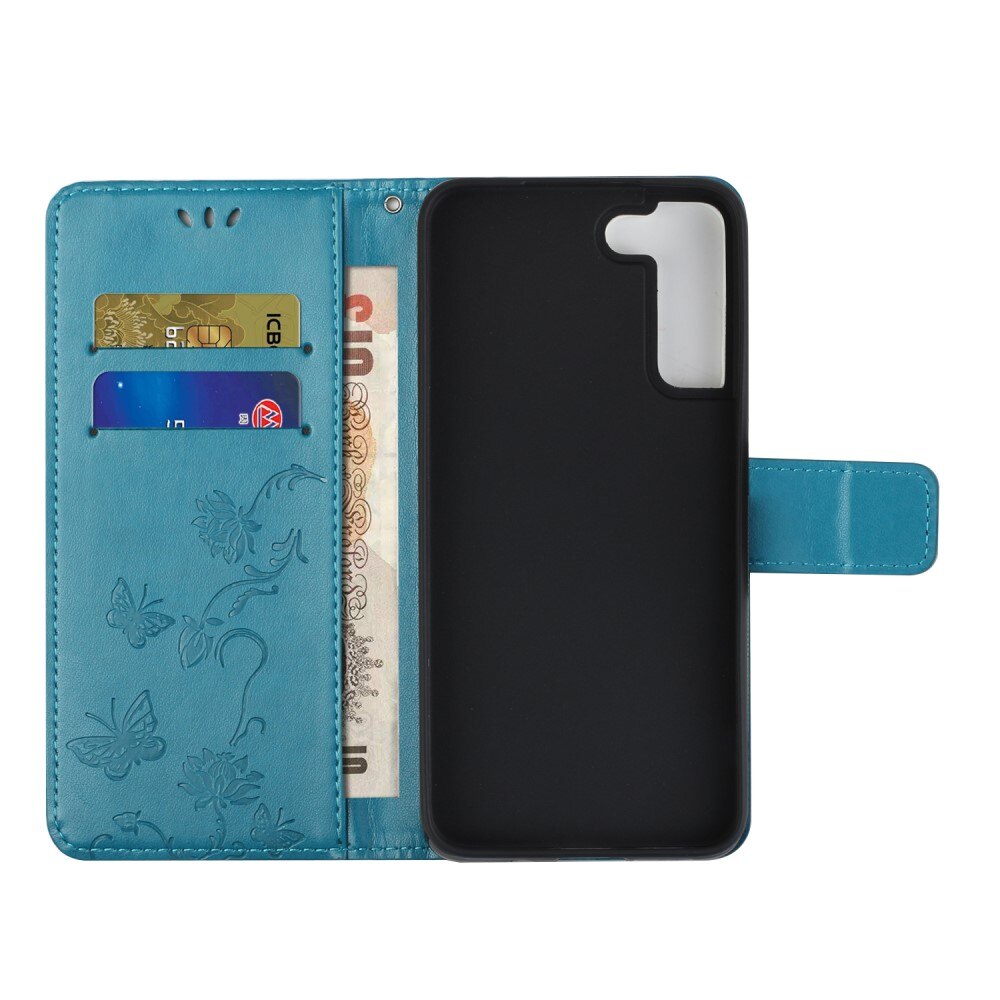 Étui en cuir à papillons pour Samsung Galaxy S22 Plus, Bleu