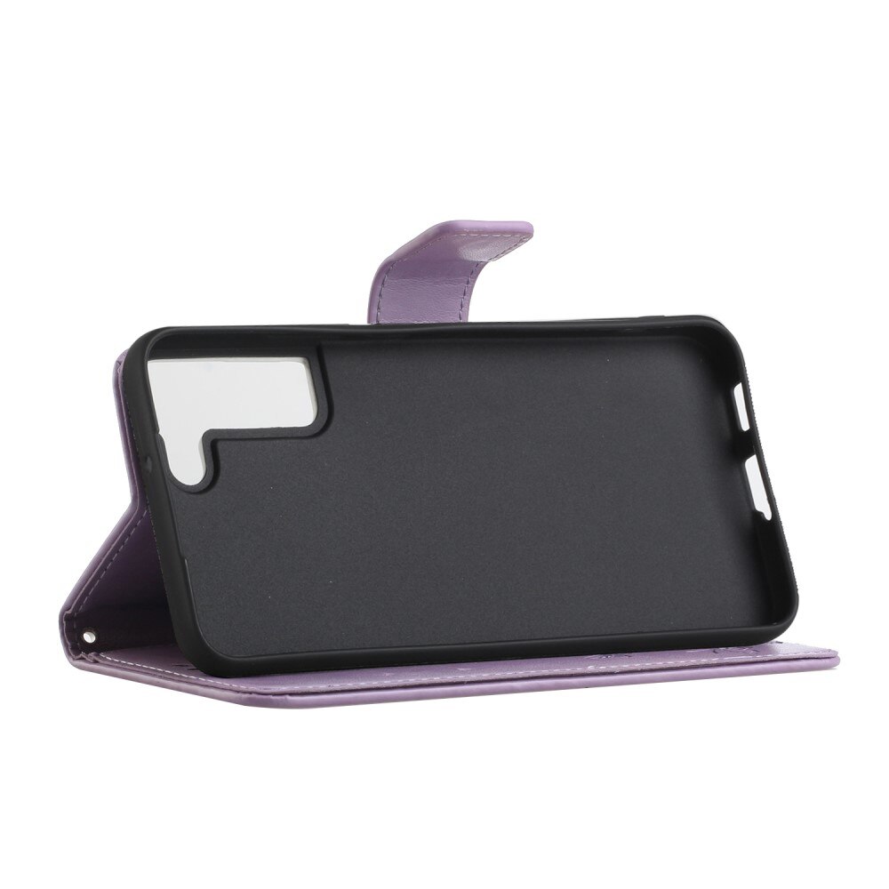 Étui en cuir à papillons pour Samsung Galaxy S22 Plus, Violet