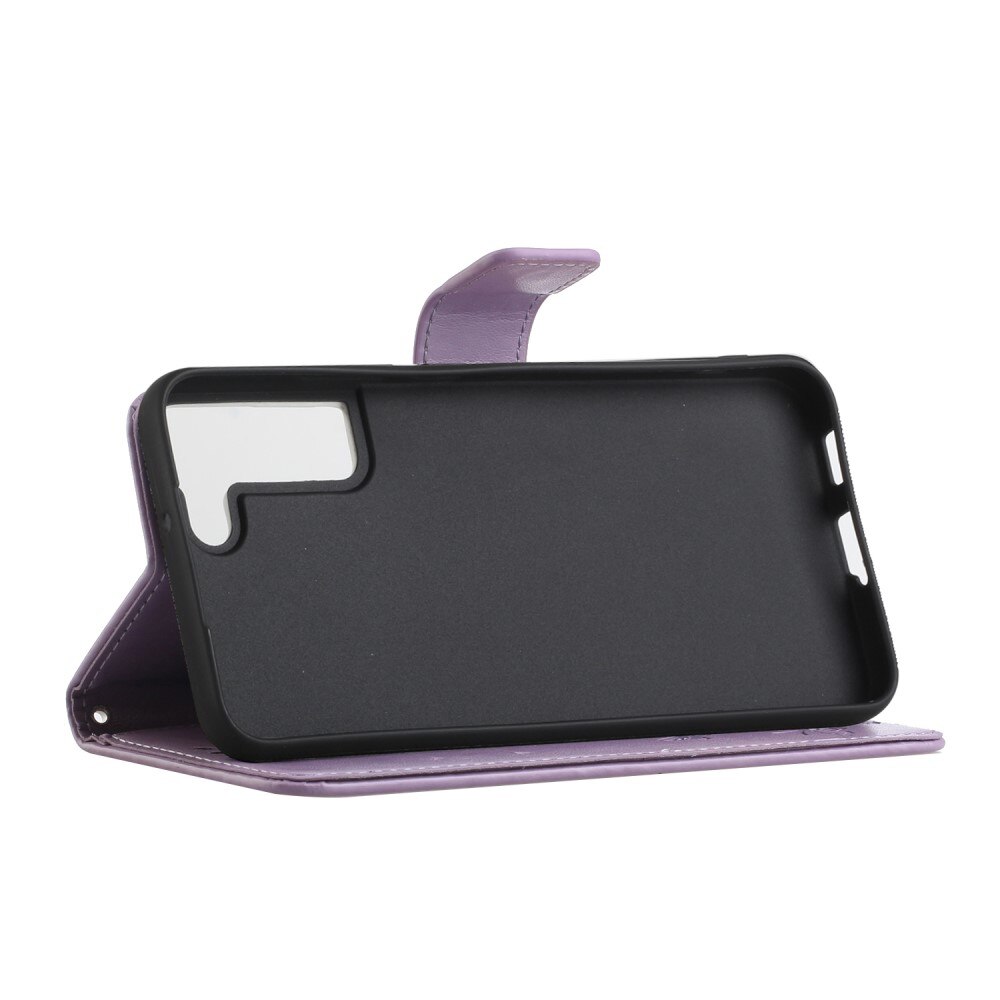 Étui en cuir à papillons pour Samsung Galaxy S22 Plus, violet