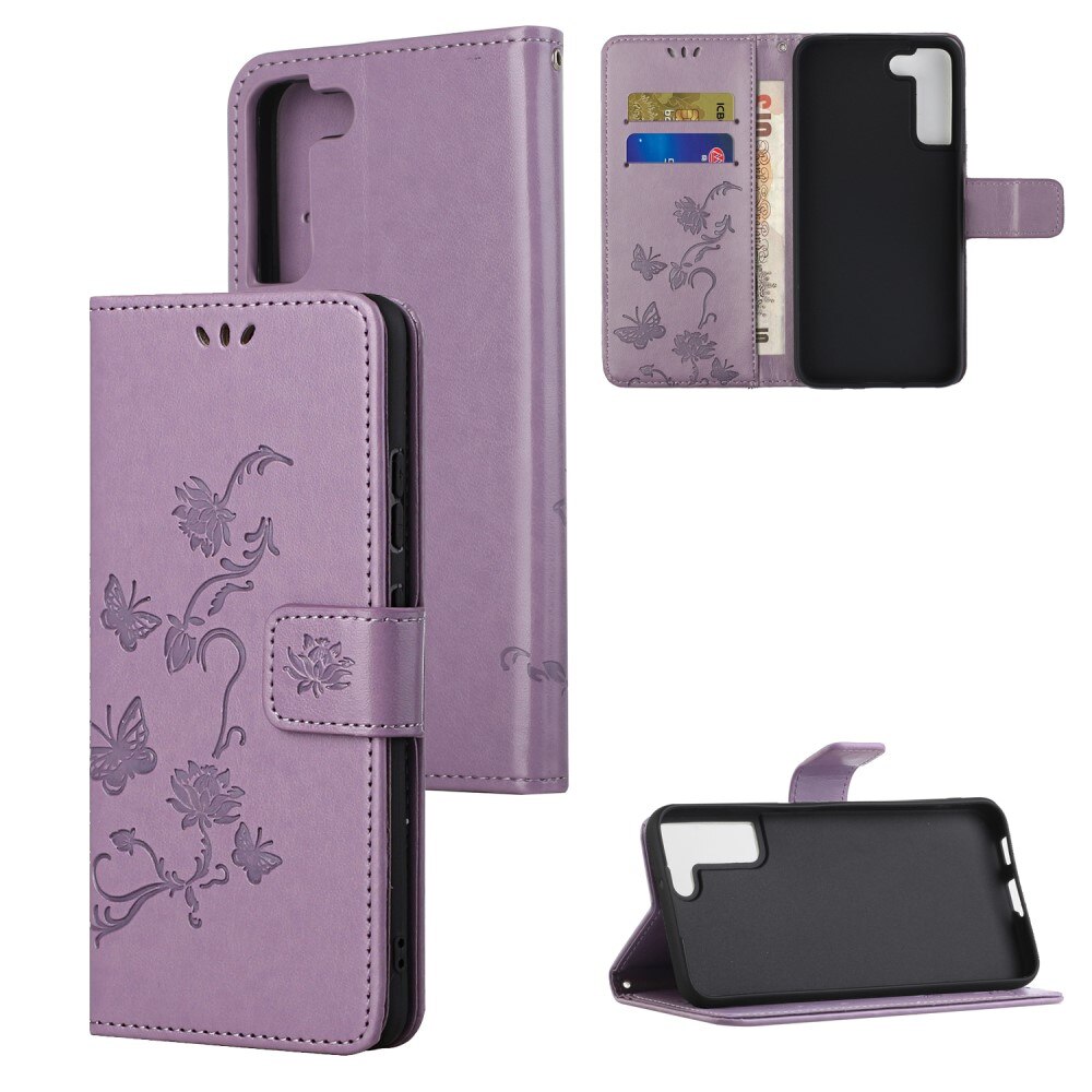 Étui en cuir à papillons pour Samsung Galaxy S22 Plus, violet