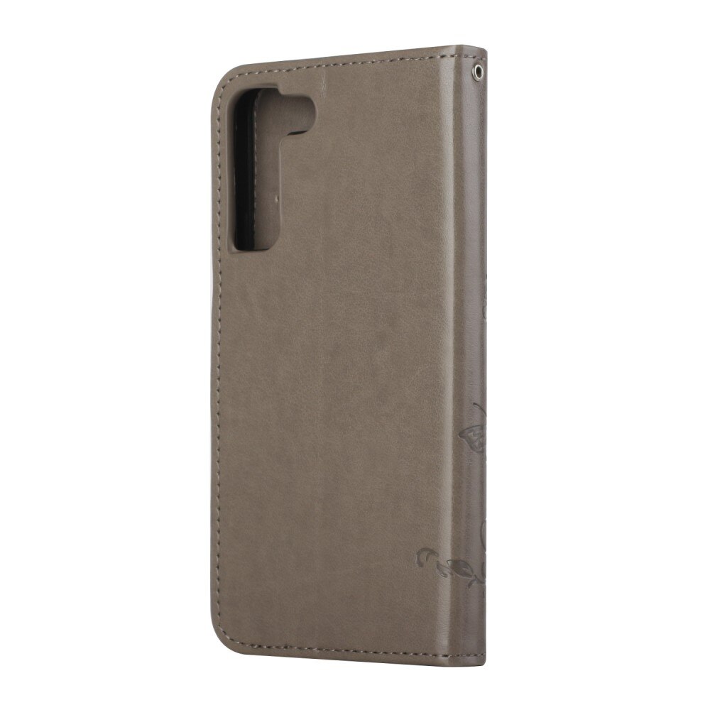 Étui en cuir à papillons pour Samsung Galaxy S22 Plus, Gris
