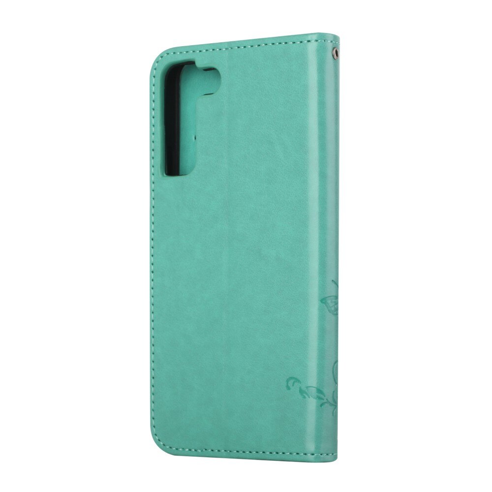 Étui en cuir à papillons pour Samsung Galaxy S22 Plus, Vert