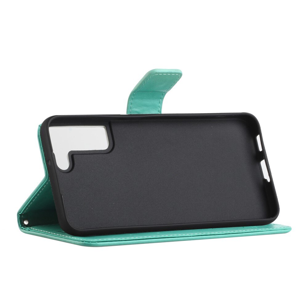 Étui en cuir à papillons pour Samsung Galaxy S22 Plus, Vert
