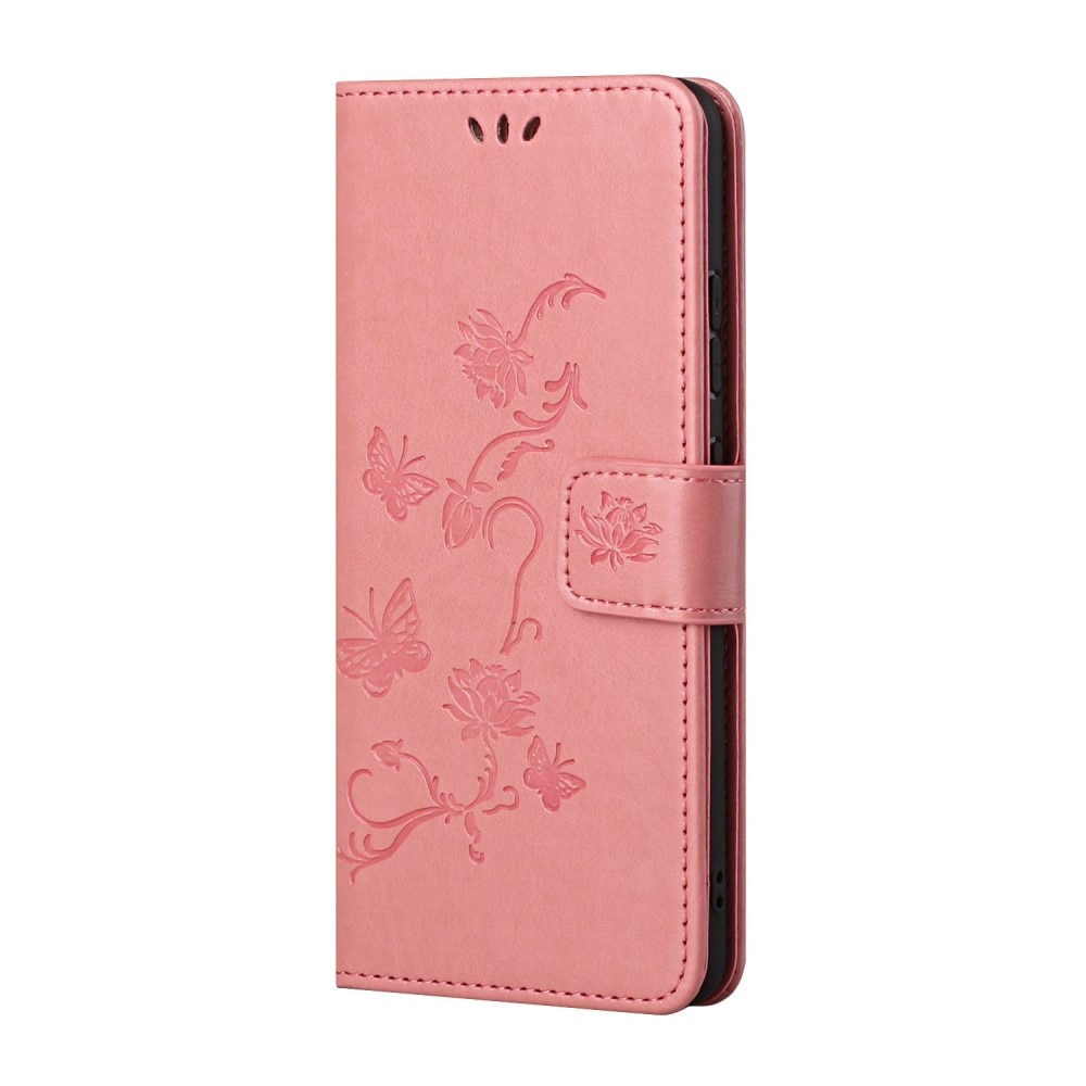 Étui en cuir à papillons pour Samsung Galaxy S22 Plus, rose
