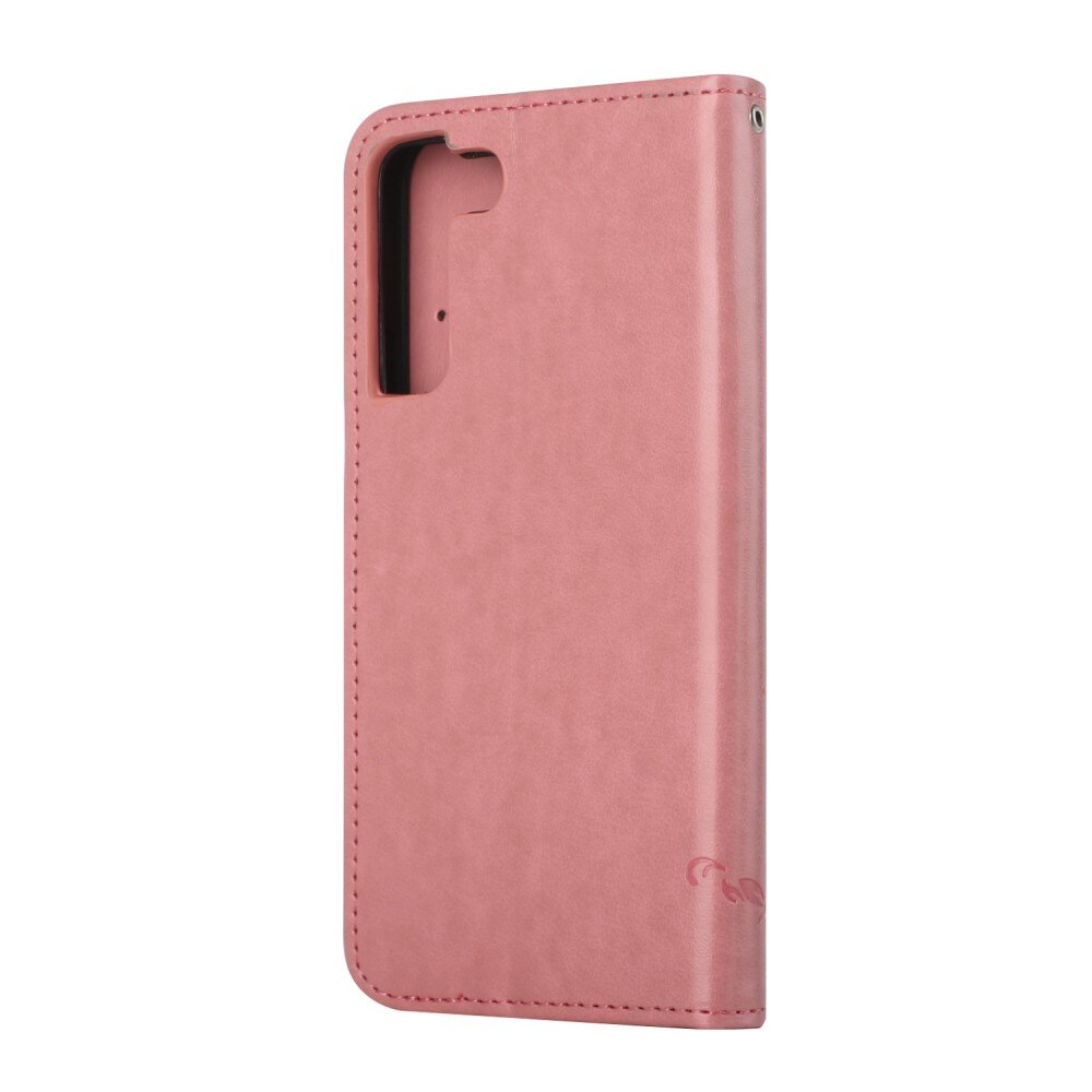 Étui en cuir à papillons pour Samsung Galaxy S22 Plus, Rose