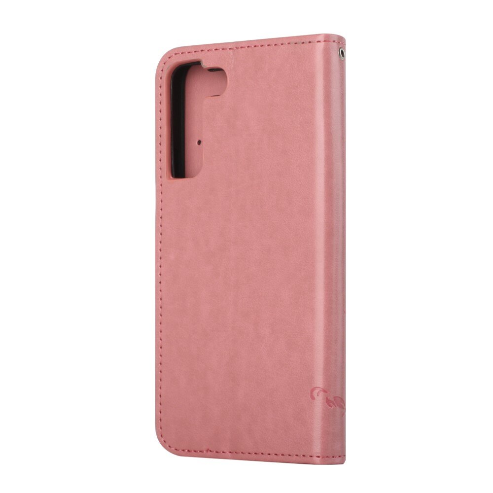 Étui en cuir à papillons pour Samsung Galaxy S22 Plus, rose