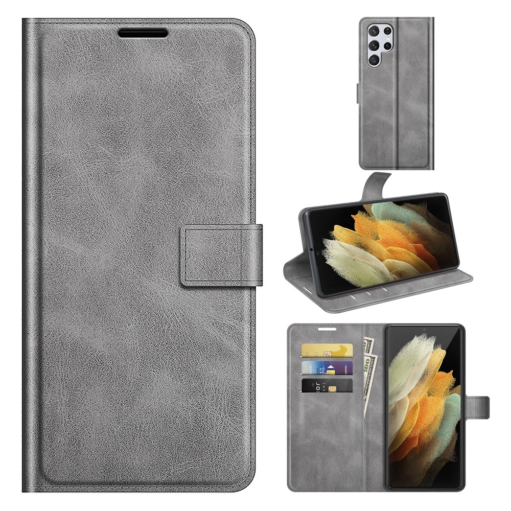 Étui portefeuille Leather Wallet Samsung Galaxy S22 Ultra Grey