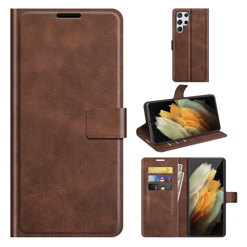 Étui portefeuille Leather Wallet Samsung Galaxy S22 Ultra Brown