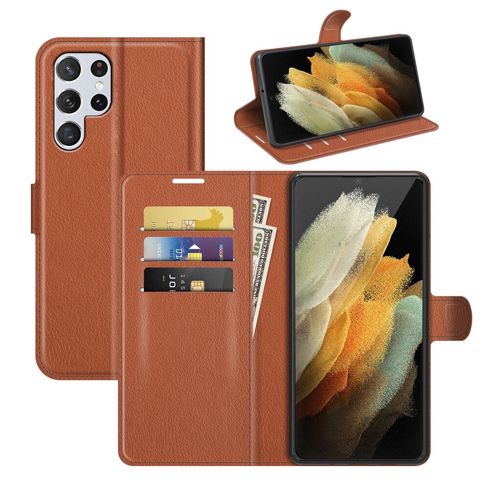 Coque portefeuille Samsung Galaxy S22 Ultra, Marron