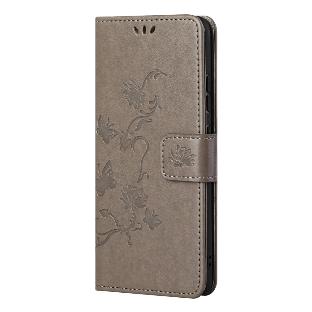 Étui en cuir à papillons pour Samsung Galaxy S22, Gris