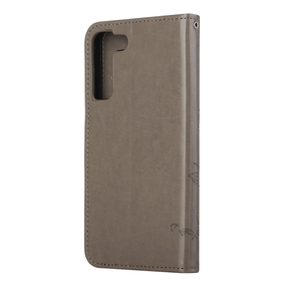 Étui en cuir à papillons pour Samsung Galaxy S22, Gris