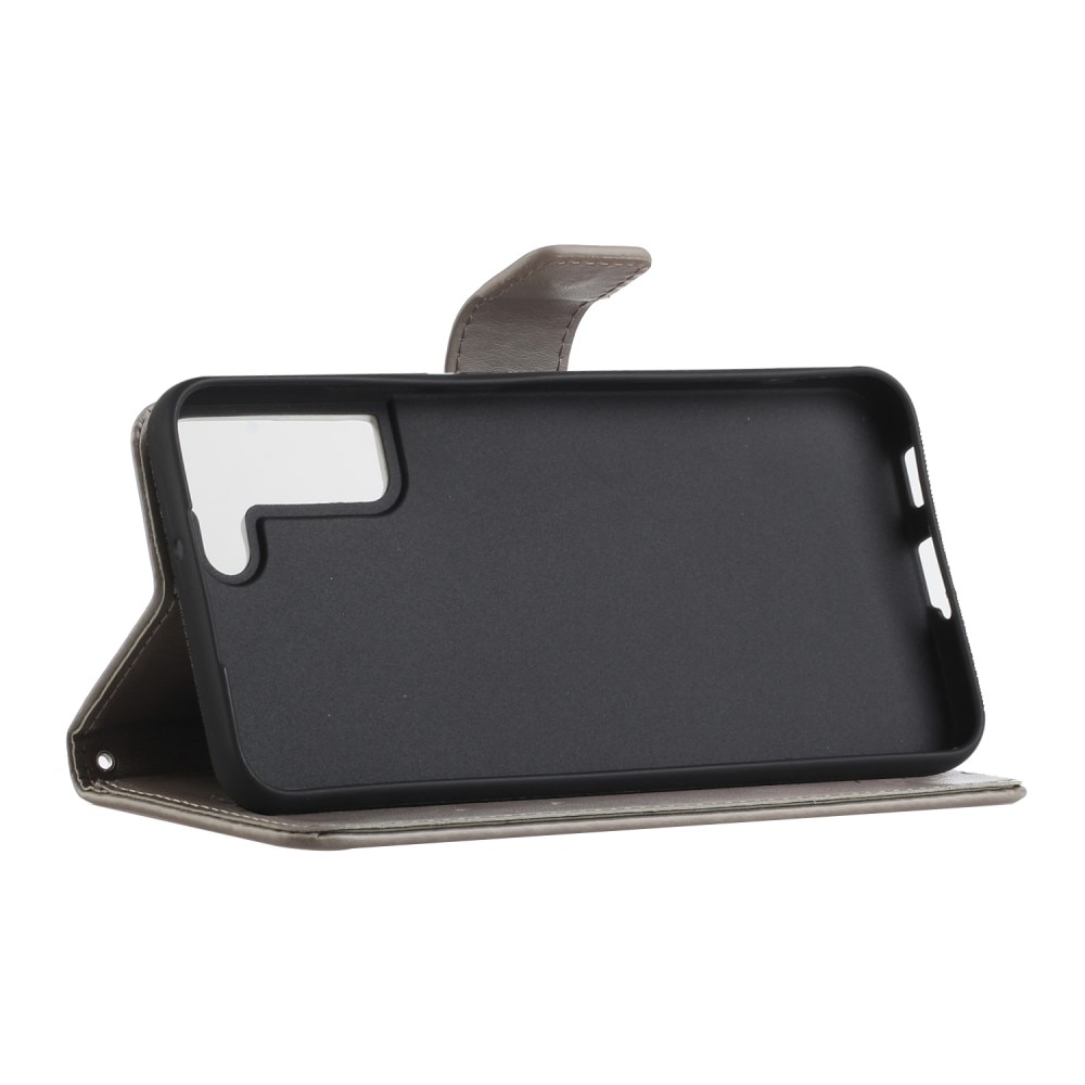 Étui en cuir à papillons pour Samsung Galaxy S22, Gris