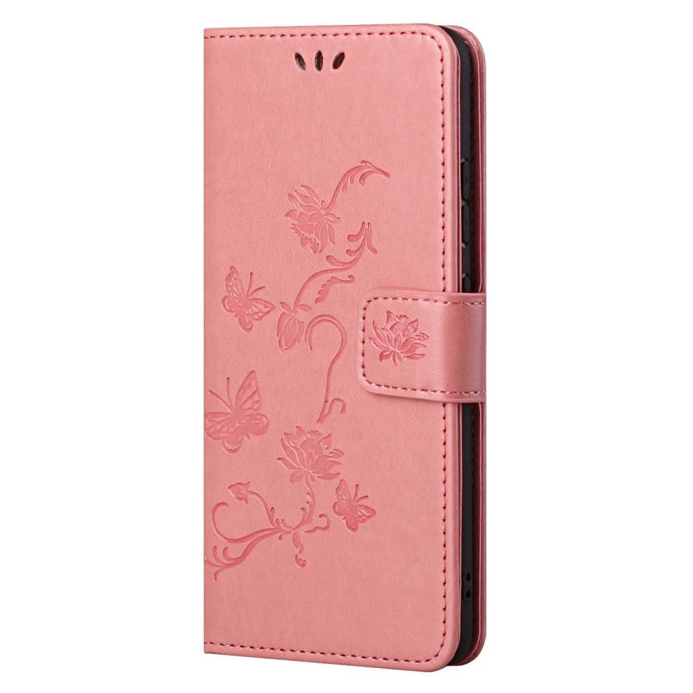 Étui en cuir à papillons pour Samsung Galaxy S22, rose